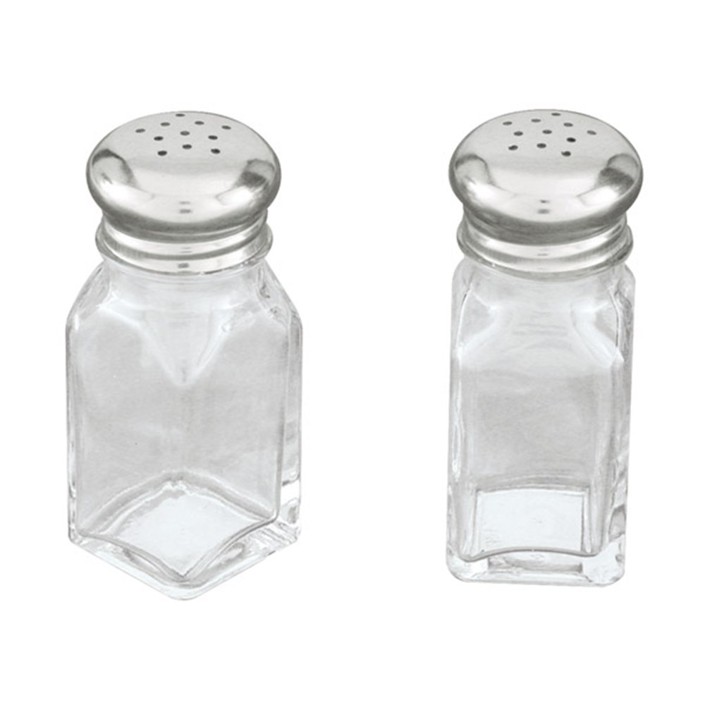 Glass Square Salt & Pepper Shaker Set Clear/ Stainless Steel 115mm