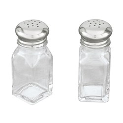 Glass Square Salt & Pepper Shaker Set Clear/ Stainless Steel 115mm