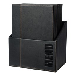 Trendy A4 Menu Holder Box Blk Leatherlook W/-20 Menu Holders