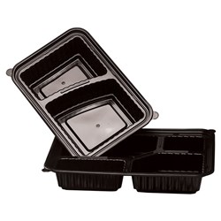 Wavebox Plastic Two Compartment Rectangle Container Black 232x162x73mm