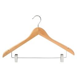 Wooden Coat Hanger With Clips Natural