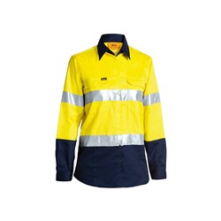 Womens Hi Vis Cool Lighweight Shirt Yellow/Navy Size 24 Bisley Workwear