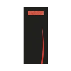 Bari Paper Cutlery Pouch Black/ Red 202x85mm 