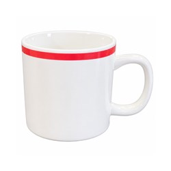 JUNIPER COFFEE MUG WHT 275ML PTD BURGUNDY BAND (6/48) STACK