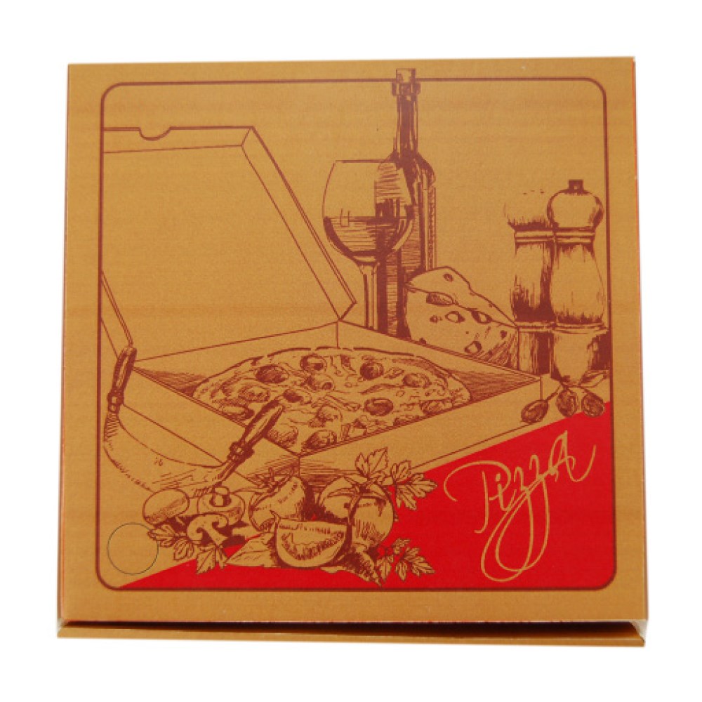 Pizza Box, 7 Brown with Generic Design, Corrugated
