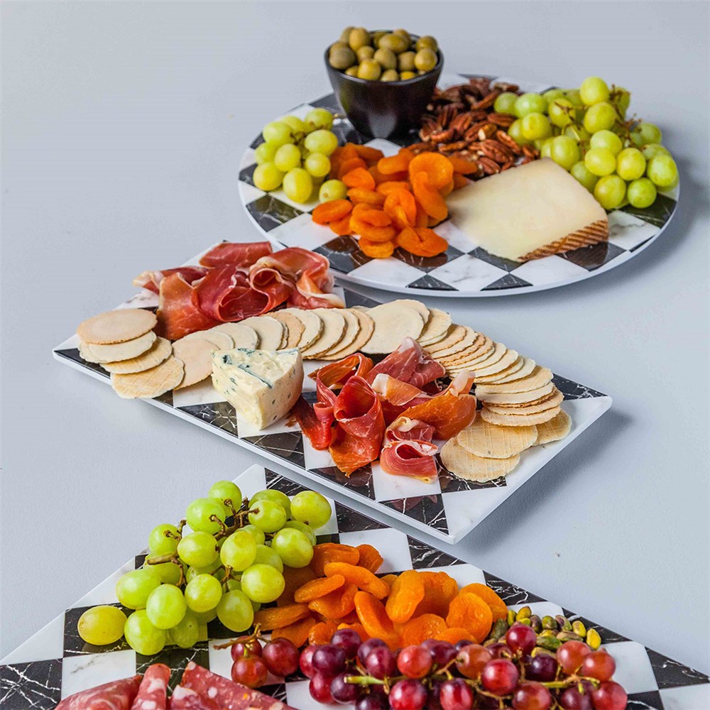 MARBLE CHECKER BOARD 1/2 PLATTER 325X260MM MELAM (3/12) 2631541 Reward Hospitality