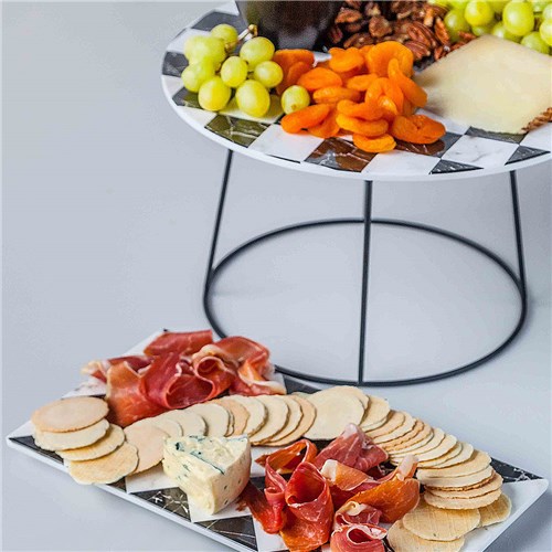 MARBLE CHECKER BOARD 1/3 PLATTER 325X175MM MELAM (3/24) 2631540