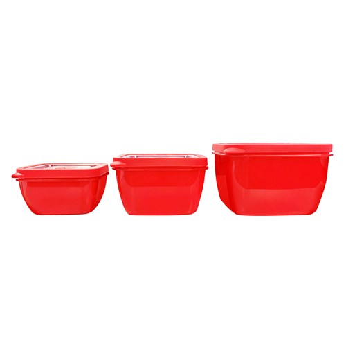 Plastic Microwave Containers Set Red 630ml/ 1.15l/ 1.89l