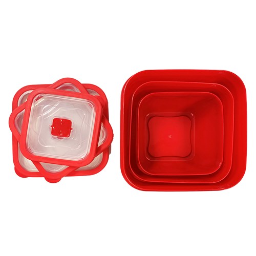 Plastic Microwave Containers Set Red 630ml/ 1.15l/ 1.89l