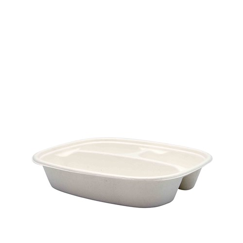 Sugarcane Takeaway Container 3 Compartments White 770ml 222x192x41mm