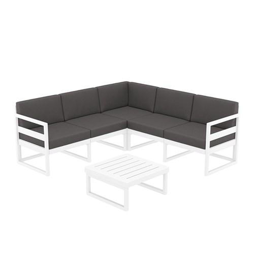 4242273 - Mykonos Lounge Corner Set White with Dark Grey Cushions 750mm