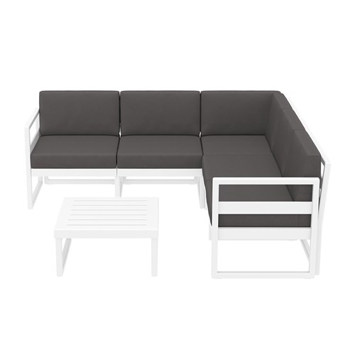 Mykonos Lounge Corner Set White with Dark Grey Cushions 750mm
