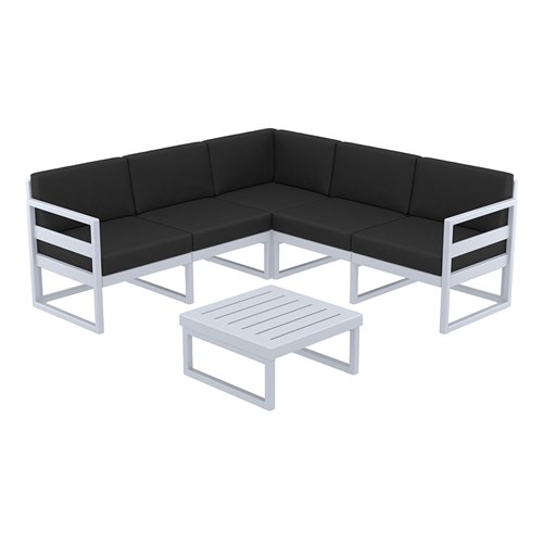 4242274 - Mykonos Lounge Corner Set Silver Grey with Black Cushions 750mm