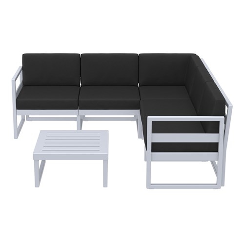 Mykonos Lounge Corner Set Silver Grey with Black Cushions 750mm