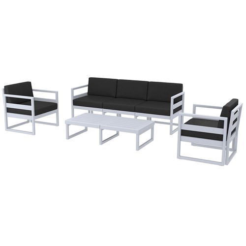 4242282 - Mykonos Lounge Set XL and Table Silver Grey with Black Cushions 750mm