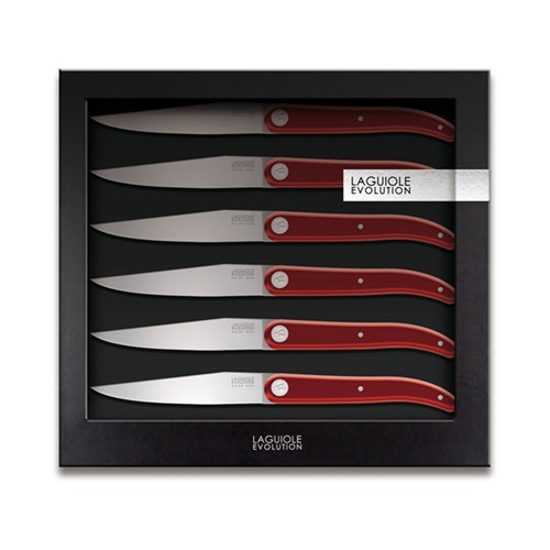 Laguiole Stainless Steel Steak Knife Red 6 Piece Set