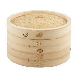 Bamboo Steamer 2 Tier W/Lid 260Mm Natural (4)