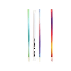 Paper Spoon Straw Mixed Color Wrapped