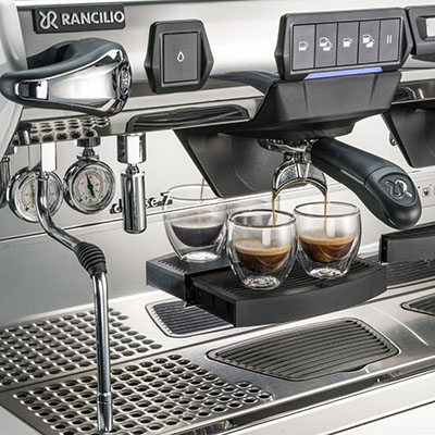 Rancillio coffee machine pouring coffee
