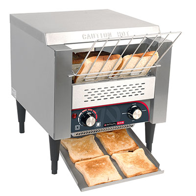 Conveyor toaster with bread passing through it
