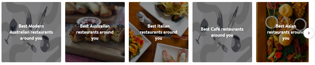 Screenshot of restaurant categories available on the OpenTable reservation platform