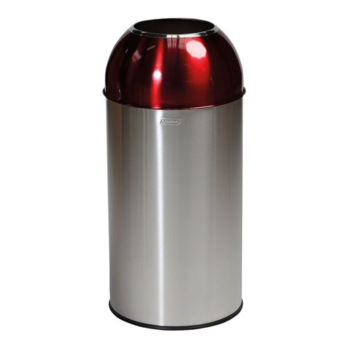 2203005 - Probbax Open Dome Bin Stainless Steel With Red Lid 40L