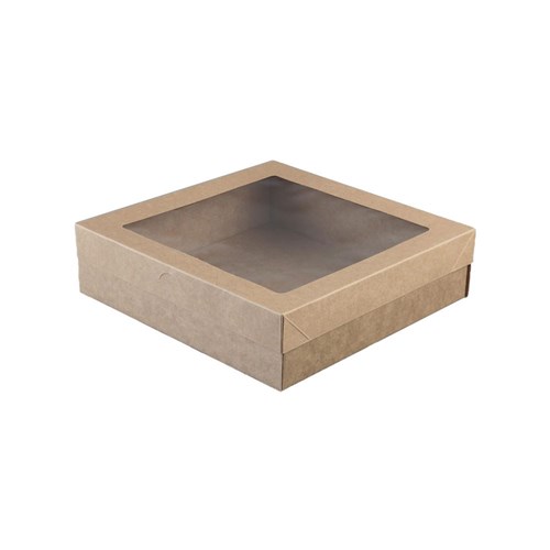 Catering Box Lid Kraft Brown/ Clear Suits 225mm