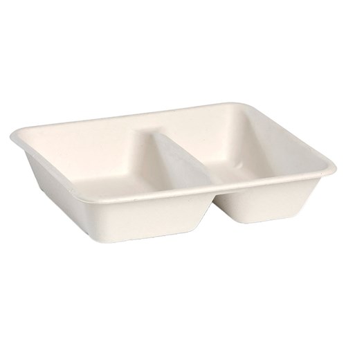 Biocane Two Compartment Takeaway Container White 240x180x50mm 910ml
