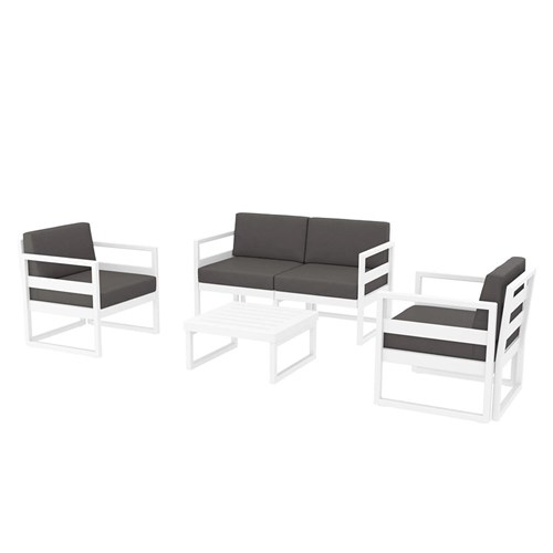4242278 - Mykonos Lounge Set and Table White with Dark Grey Cushions 750mm