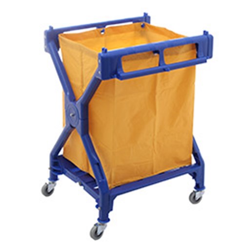 4458010 - Kleaning Essentials Plastic Scissor Linen Trolley Blue With Yellow Bag