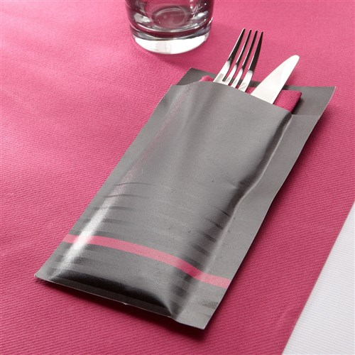 Isi Paper Cutlery Pouch Grey/ Raspberry 200x100mm