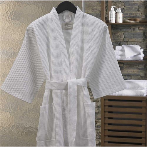 Bath Robe Waffle Poly/Cotton W/Shawl Collar White (10)