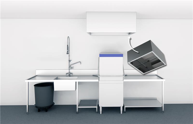 passthrough dishwasher with extraction hood